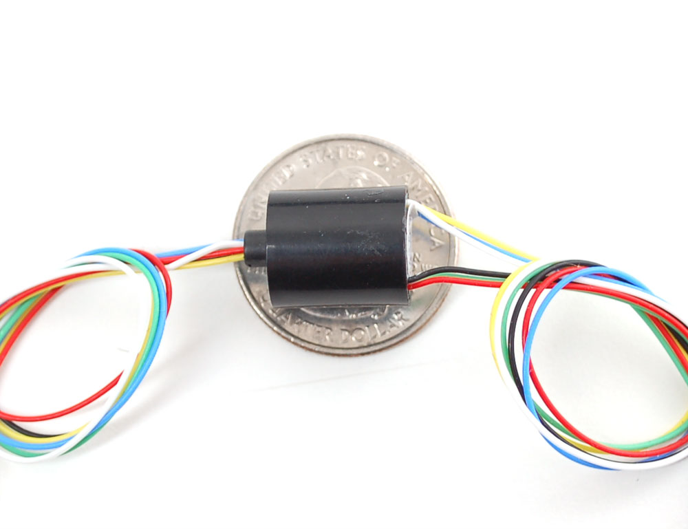 Miniature Slip Ring - 12mm diameter, 6 wires, max 240V @ 2A - Click Image to Close