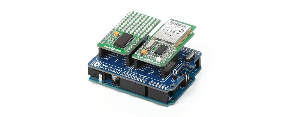 Arduino Uno click shield connected view
