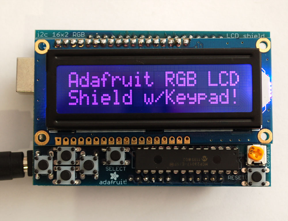 RGB LCD Shield Kit w/ 16x2 Character Display - Only 2 pins used! - Click Image to Close